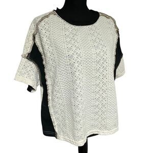 Bohemela Exposed Seam Textured Oversized Cream and Navy Top N0531